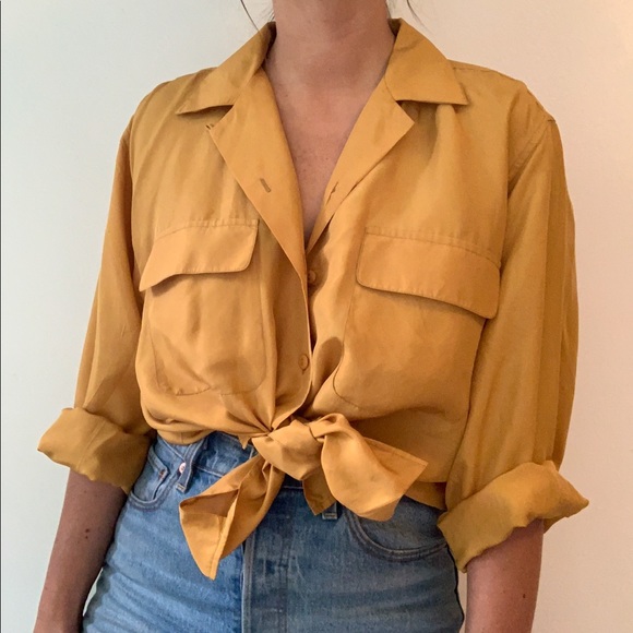Tops - MUSTARD SILK BUTTON DOWN